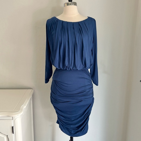 Max Studio Dresses & Skirts - Max Studio Blue Jersey Pleated Shirred Blouson Dress, Medium NWT